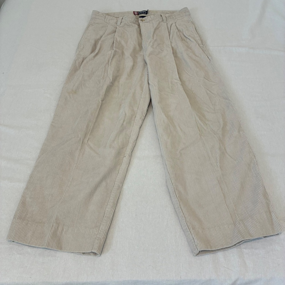 VTG Chaps Ralph Lauren Corduroy Pants Mens 34x30 Beige Pleated Front Trousers